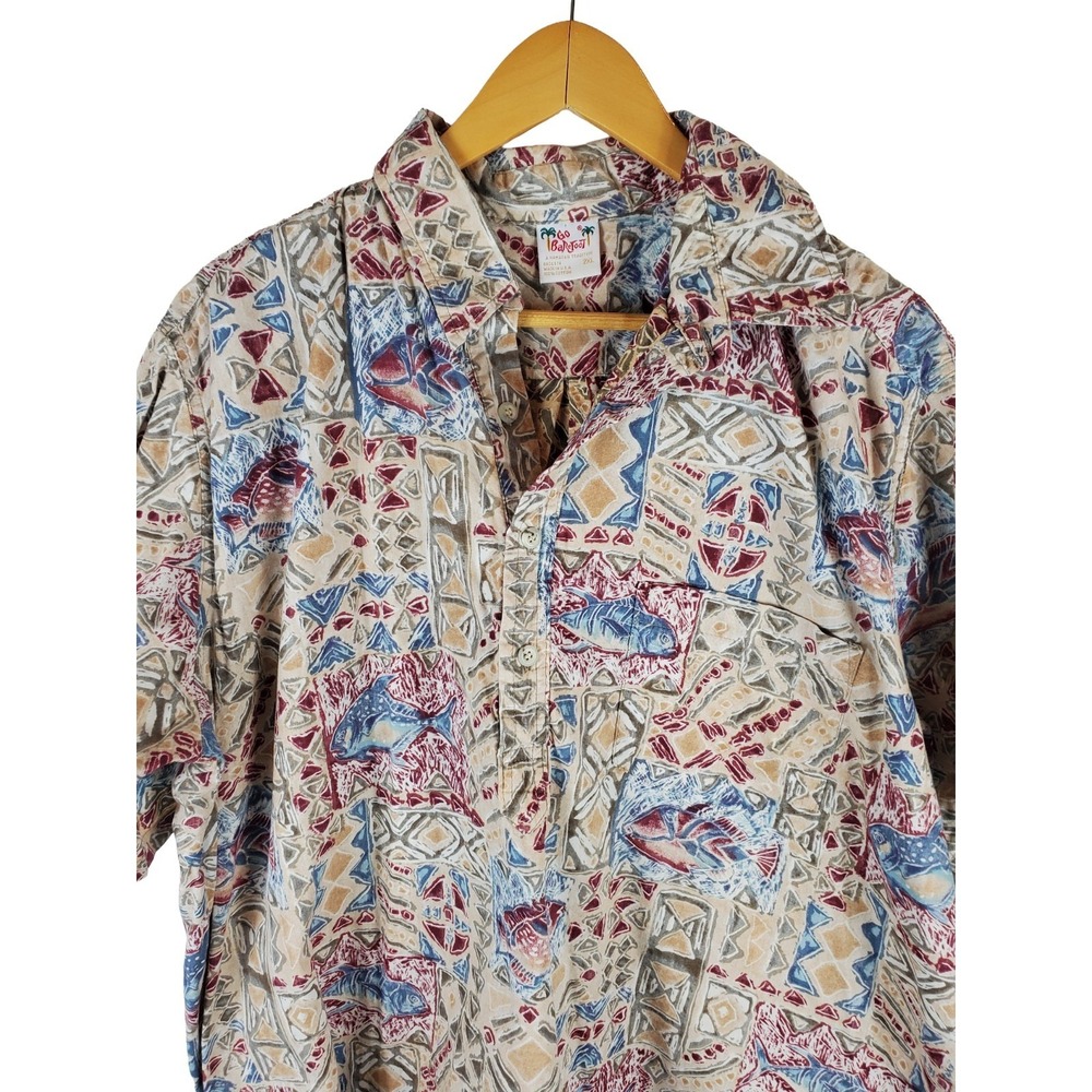 Go Barefoot Men's 2XL Hawaiian Shirt Fish Print Made in USA 100% Cotton Aloha - Picture 1 of 8
